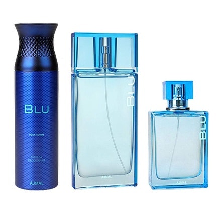 Ajmal Blu Gift Set Pour Homme Eau de parfum Perfume Deodorant Cologne Fresh Floral Woody Musky Ambery