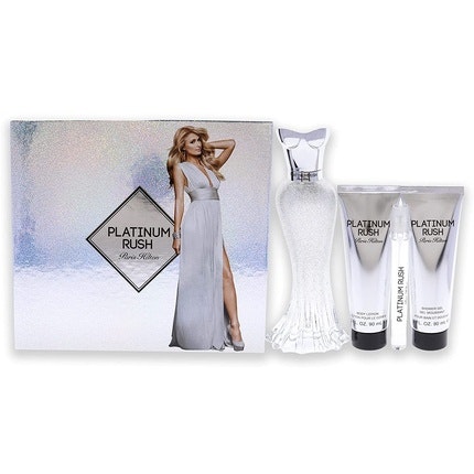 Paris Hilton Platinum Rush Women 4 Piece Gift Set 3.4oz EDP Spray 0.33oz EDP Spray 3oz Body Lotion 3oz Shower Gel
