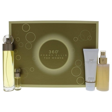 360 by Perry Ellis for Women 4 Piece Gift Set - EDT Spray, Body Mist Spray, Shower Gel