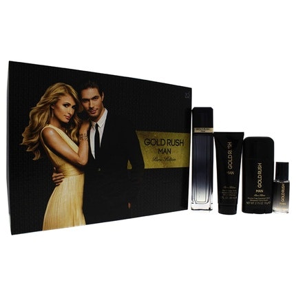 Gold Paris Hilton Gold Rush Man Men 3.4oz EDT Spray 0.5oz EDT Spray 3.0oz Hair Body Wash 2.75oz Alcohol Free Deodorant Stick